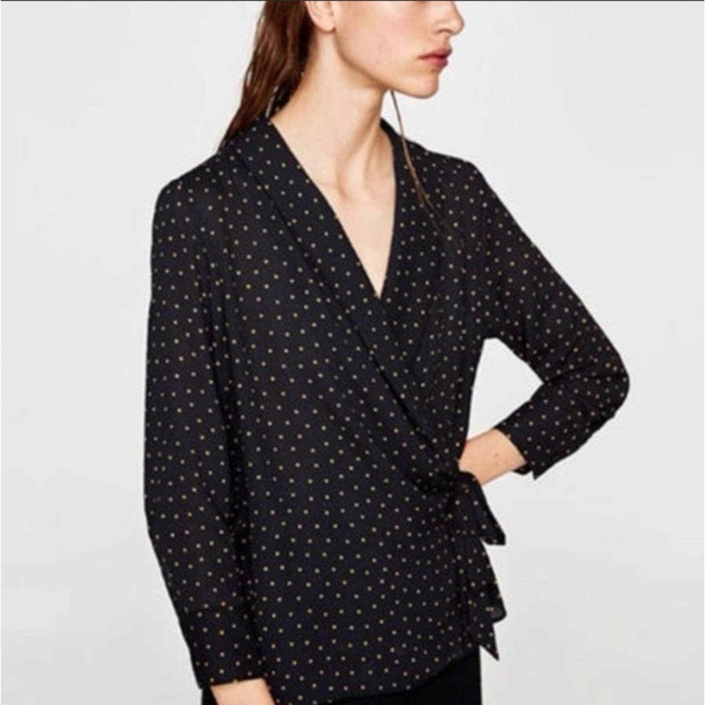 Zara Basic Polka Dot Wrap Blouse~S - image 1